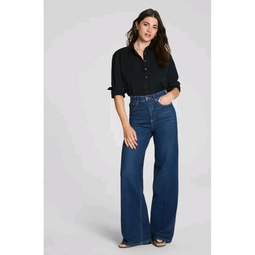 Spanx Pull On Wide Leg Jeans Women's Xl Blue